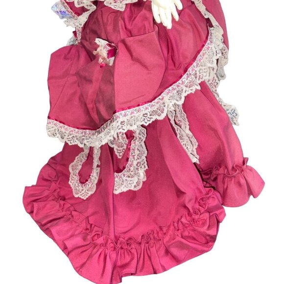 Victorian Porcelain Doll With Pink Lace Dress & Blonde Curls - Picture 14 of 16